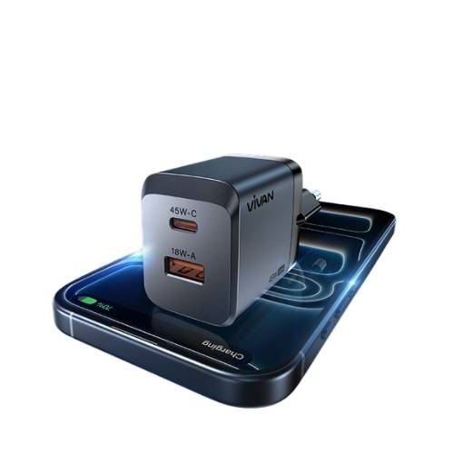 Adaptor Vivan GAN45 45W Silvery (USB A + TYPE-C)