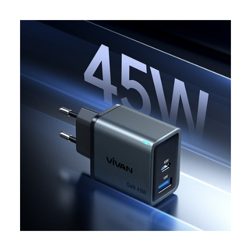 Adaptor Vivan GAN08 45W Silvery (USB + TYPE-C)