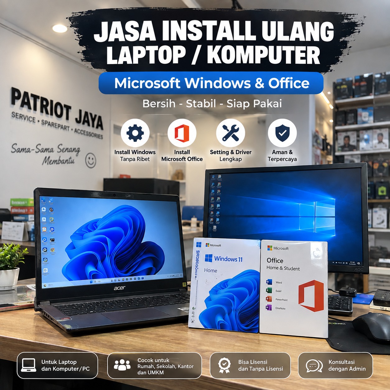 Jasa Install Ulang Laptop Komputer Microsoft Windows dan Office