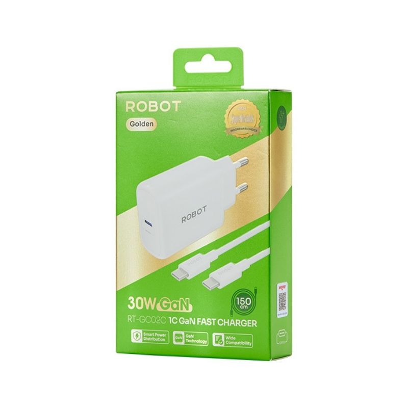 TC ROBOT RT-GC02C GAN 30W (TYPE-C TO TYPE C) - PUTIH (5)