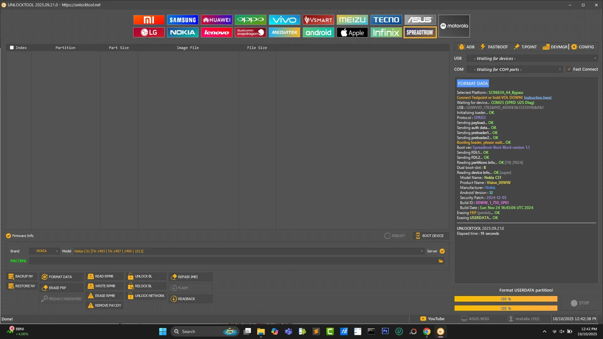 Nokia C31 Flash Unlock Tool Lupa Pola PIN FRP