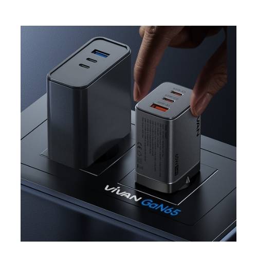 ADAPTOR VIVAN GAN65 SILVERY 65W (USB A + 2 TYPE-C) (3) ADAPTOR VIVAN GAN65 SILVERY 65W (USB A + 2 TYPE-C) (3)