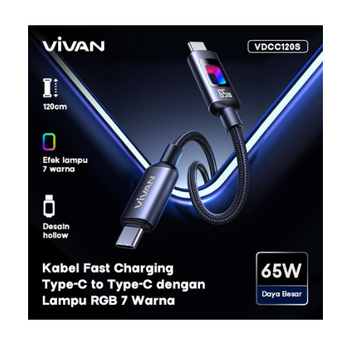 KD VIVAN VDCC120S 65 W RGB BREATHING LIGHT COOL (TYPE-C TO TYPE-C) (120CM) KD VIVAN VDCC120S 65 W RGB BREATHING LIGHT COOL (TYPE-C TO TYPE-C) (120CM)